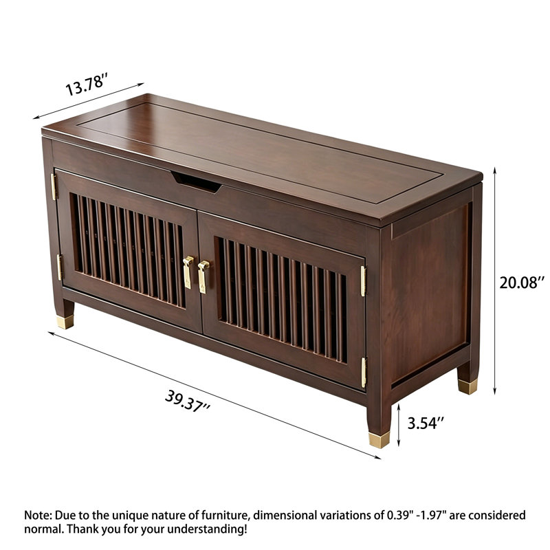 Solid Rubberwood Shoe Cabinet with Seating Function, 20.08" H x 39.37" W x 13.78" D