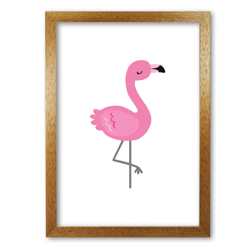 Children's Animals, Flamingo - Print, Honey Oak Frame, 60 cm H x 42 cm W x 5 cm D