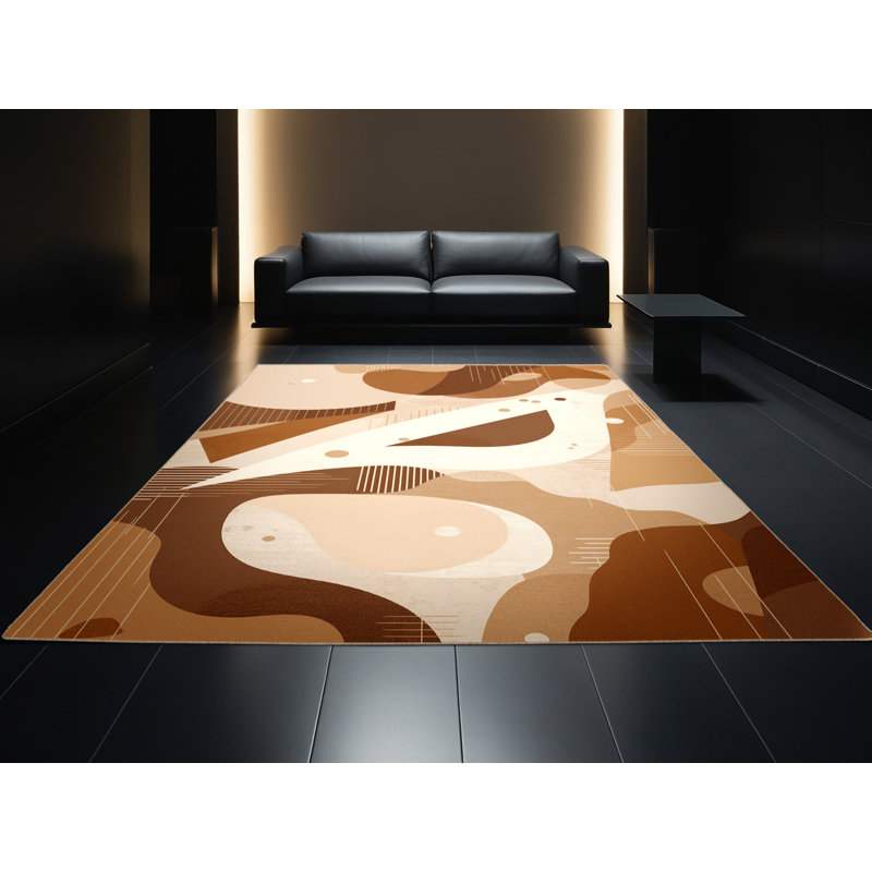 Machine Washable Arverne Modern Abstract Rug in Beige – Beige Binding, 7x10