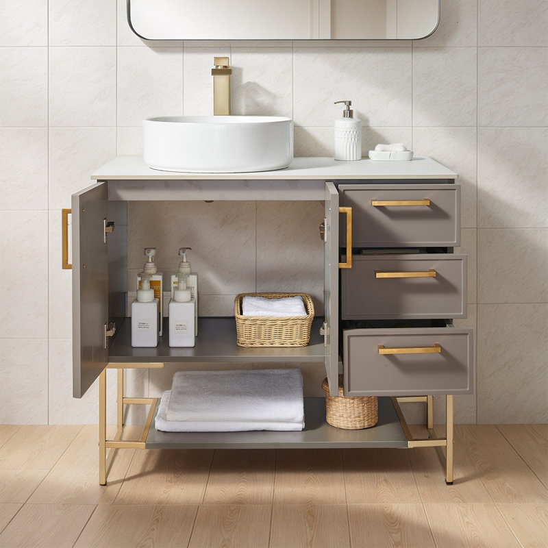 Ensemble de meuble-lavabo sur pied simple 36 po avec plateau en marbre artificiel 36 po