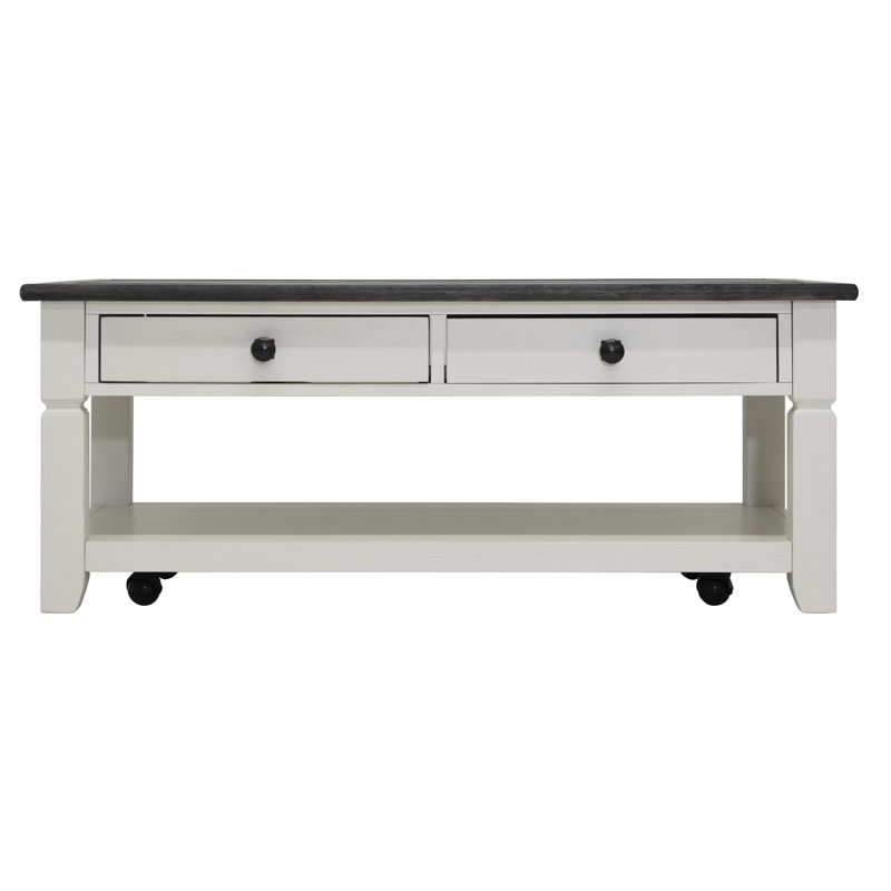 2-Drawer Solid Wood Coffee Table, Beige