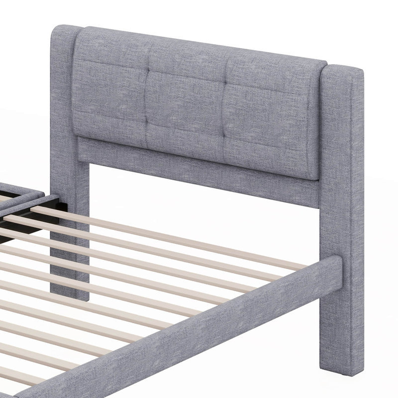 Lit plateforme tapissier pleine grandeur avec lit gigogne Howington, Gris