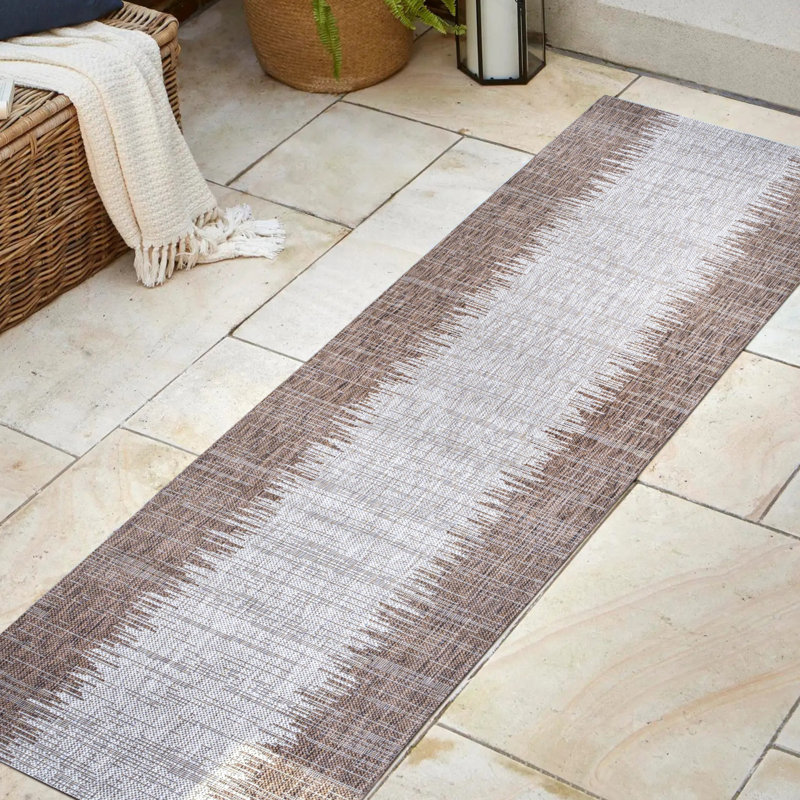 Tapis intérieur / extérieur brun / beige Jerail Modern Strie, Tapis de couloir 2 pi 2 po x 10 pi