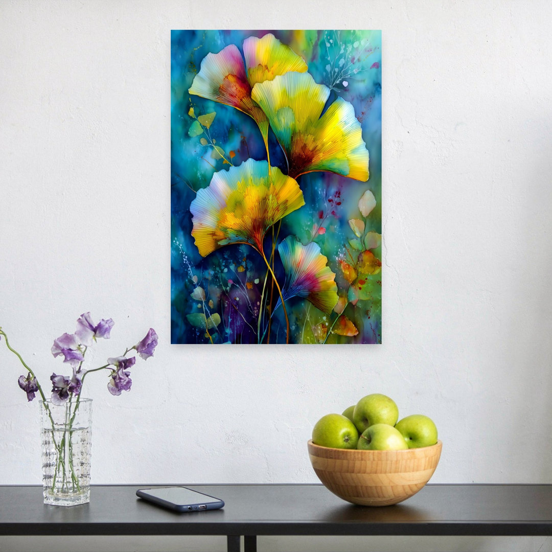 Vibrant Ginkgo Leaves Abstract Colorful Contemporary Nature Plant Wall Art Print