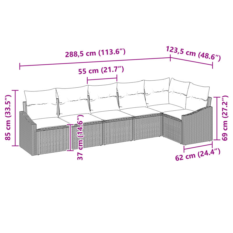 Ensemble de canapé avec coussin vidaXL 6 pièces vidaXL, Gris
