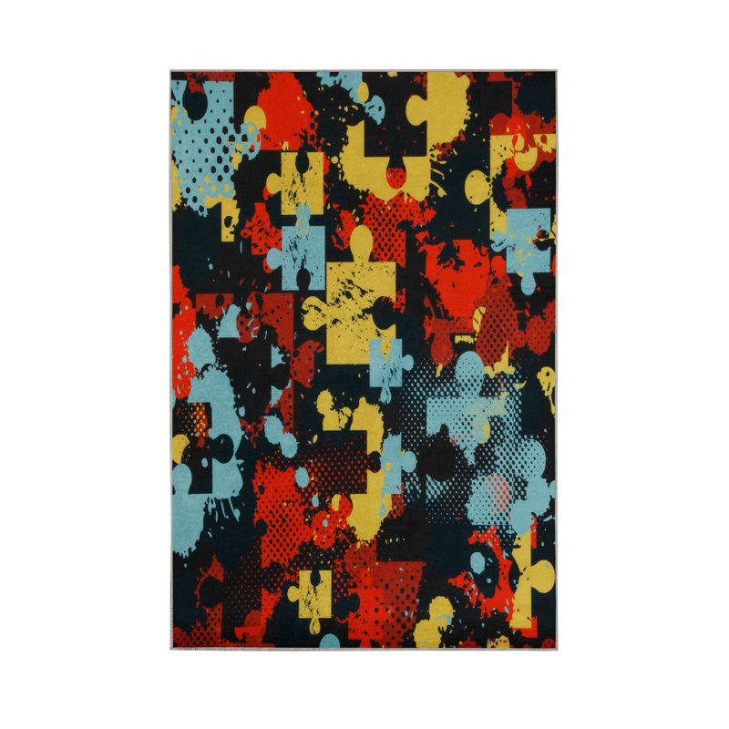 Stylish Woven Carpet (4 x 6 ft), 100% Polyester, 0.4 in Pile Height | Antibacterial, Non-Slip Underside | Machine Washable, 3D Digital Printing | Perfect for Living Room, Bedroom, and Home Decor