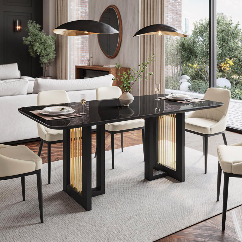 Table de salle à manger moderne 6 places avec accents dorés