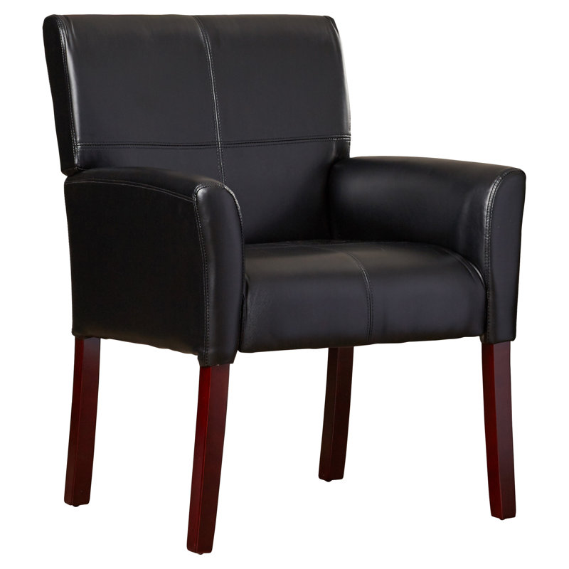 Fauteuil de direction latéral capitonné avec pieds en acajou Aveza par Flash Furniture, Noir