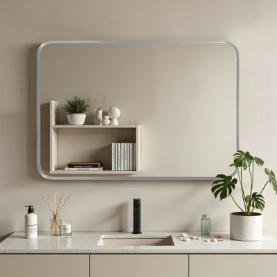 Miroir de salle de bain mural moderne rectangulaire en alliage d'aluminium avec cadre rectangulaire pour salle de bain, vestibule, salon
