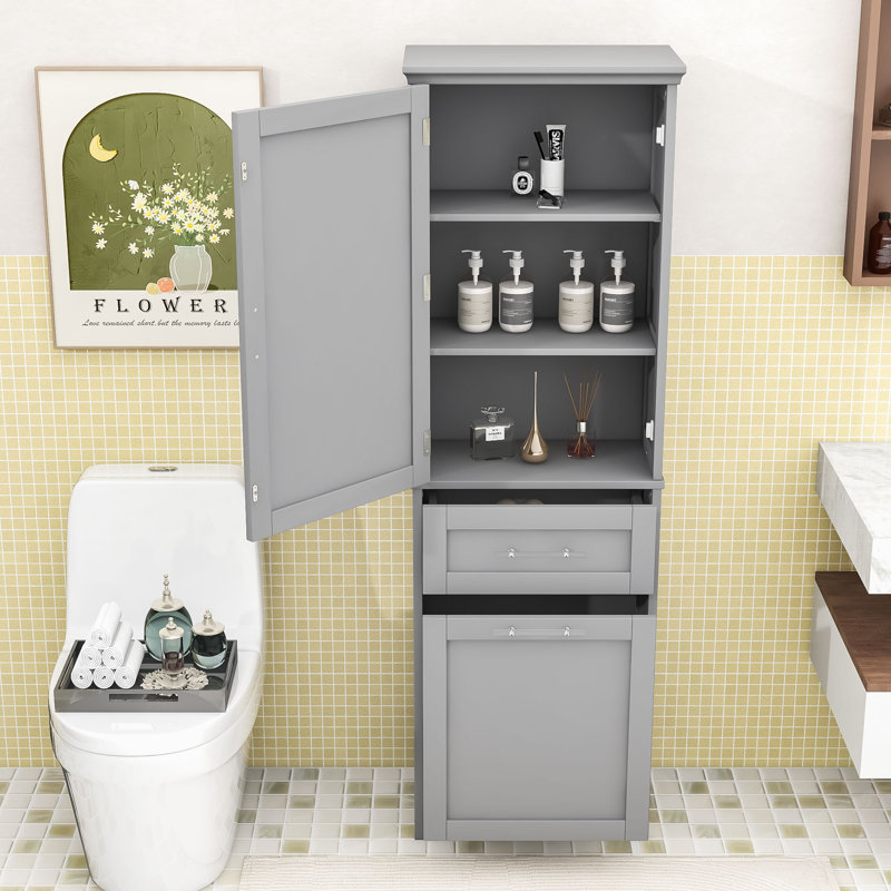 Lussan Modern Wood Freestanding Bathroom Cabinet with Adjustable Shelf and Two Drawers, Gray