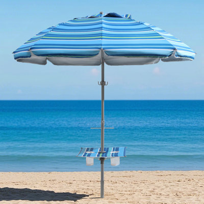 Parasol de plage de 84 po avec table intégrée avec ancre de sable et inclinaison