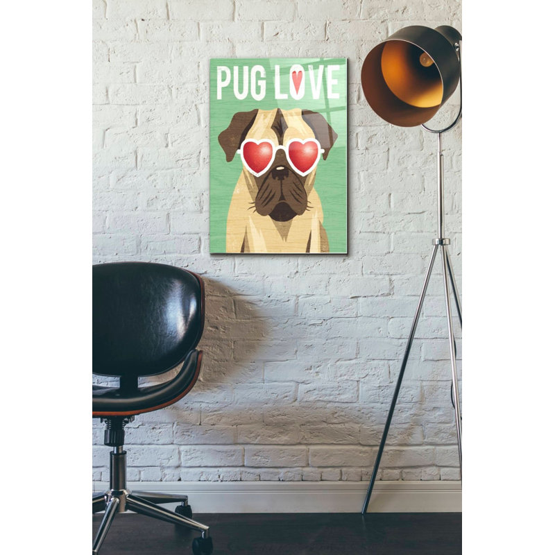 «Beach Bums Pug I Love» par Michael Mullan, art mural en verre acrylique, H 24 po x l 16 po x P 0,12 po