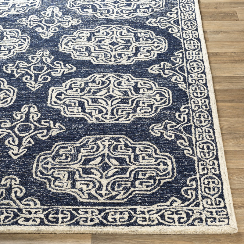 Bergmann Handmade Tufted Wool Gray/Beige/Navy Rug, Rectangle 8' x 10'