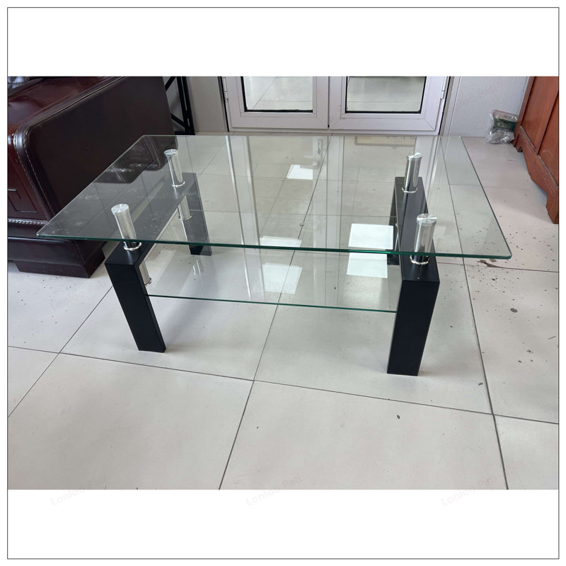Glass Coffee Table, Clear, Black