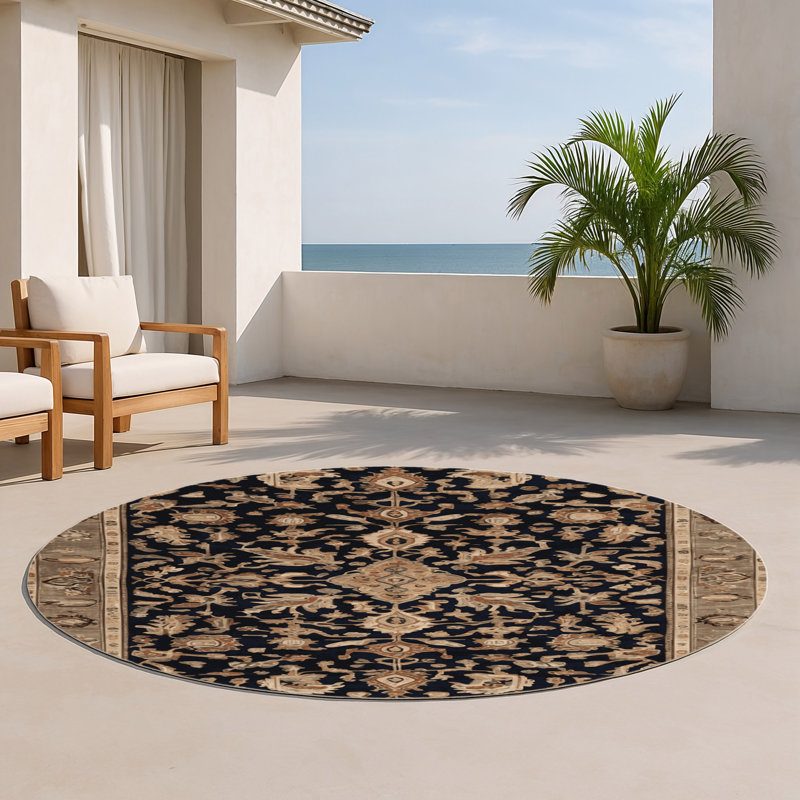 Tapis turc intérieur et extérieur brun, Rond 5 pi