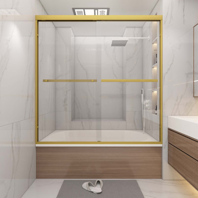 60'' W X 60'' H Double Sliding Semi-Frameless Tub Door With 1/4"(6Mm) Clear Tempered Glass