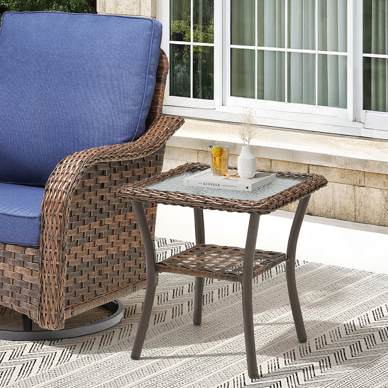 Table d'appoint carrée en rotin 20 x 20 x 20 po pour l'extérieur, H 19,7 po x l 19,7 po x P 19,7 po