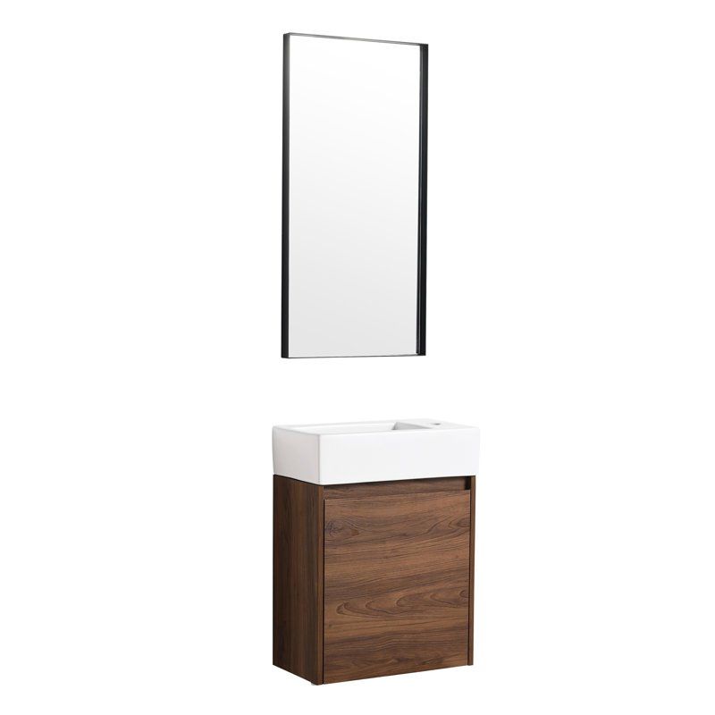 18" Bathroom Vanity With Single Sink - Abundant Storage Room, Quality Ceramic Basin, Sleek Style, Brown Ebony Floating Basin Ample Space,