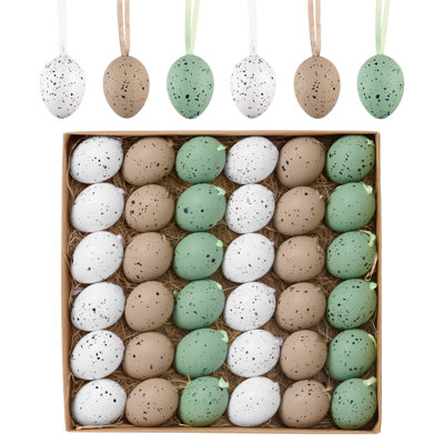  36Pcs Easter Eggs Ornaments for Small Tree Decorations, 1.57'' Nature Beige Green Plastic Easter Eggs Bulk, Shatterproof Decorative Hanging Egg Decorations Spring Party Decor