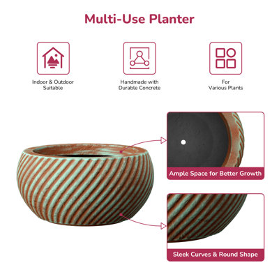 15 in. Teal（Upgraded Interior） Concrete Round Planter / Pot with Drainage Holes for Indoor & Outdoor
