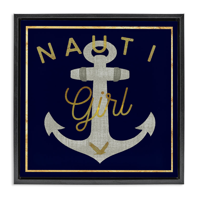 «Nauti Girl with Anchor», art mural encadré flottant par Graffi * Tee Studios, Cadre flottant noir de jais, H 25 po x l 25 po