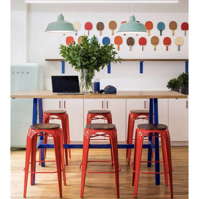 Solid Wood Top Metal Base Dining Table
