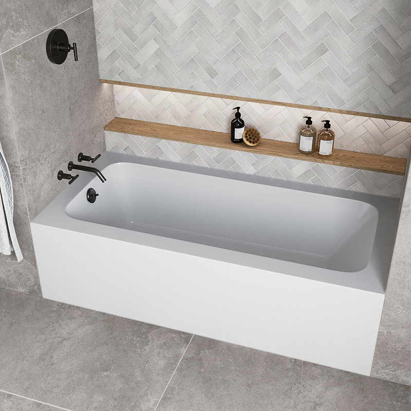 Baignoire en alcôve en acrylique blanc brillant avec drain extérieur 66 po x 32 po Streamline, Bronze huilé mat