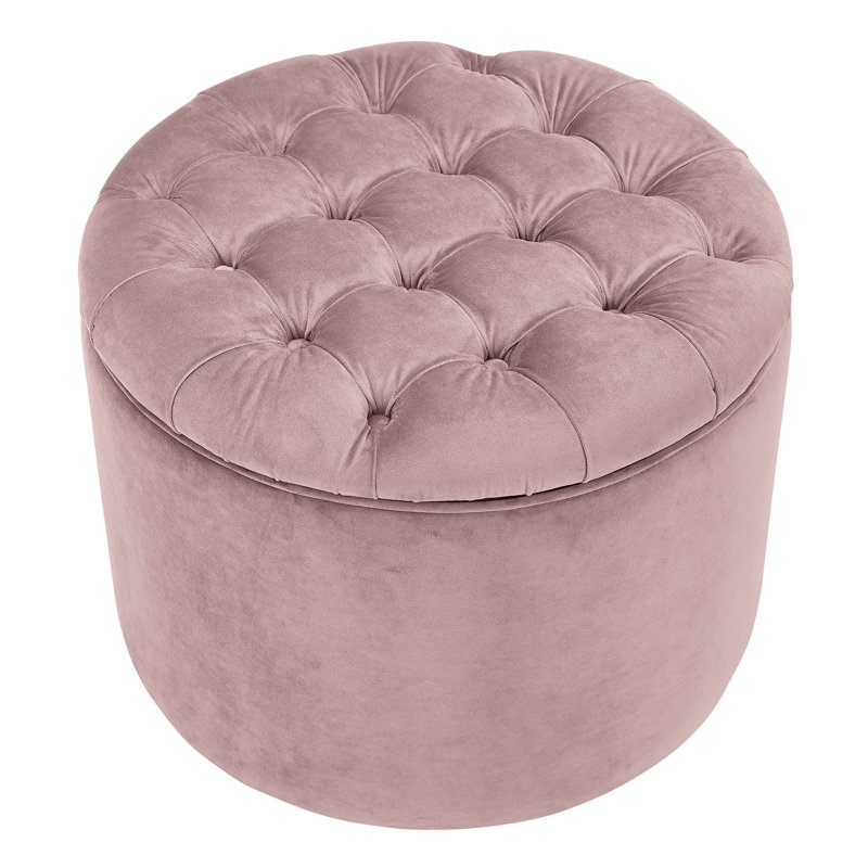 53.3cm Wide Velvet Tufted Round Solid Colour Standard Ottoman with Storage, Pink