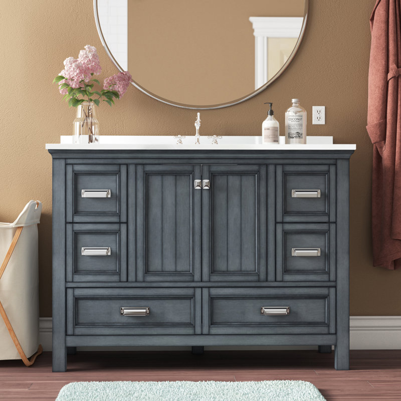 49'' Single Bathroom Vanity with Top, White, Harbor Blue