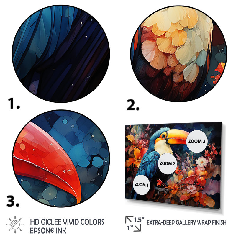 «Tropical Toucan Portrait I - Toucan Animal», art mural, Cadre flottant brun, H 24 po x l 32 po x P 1 po