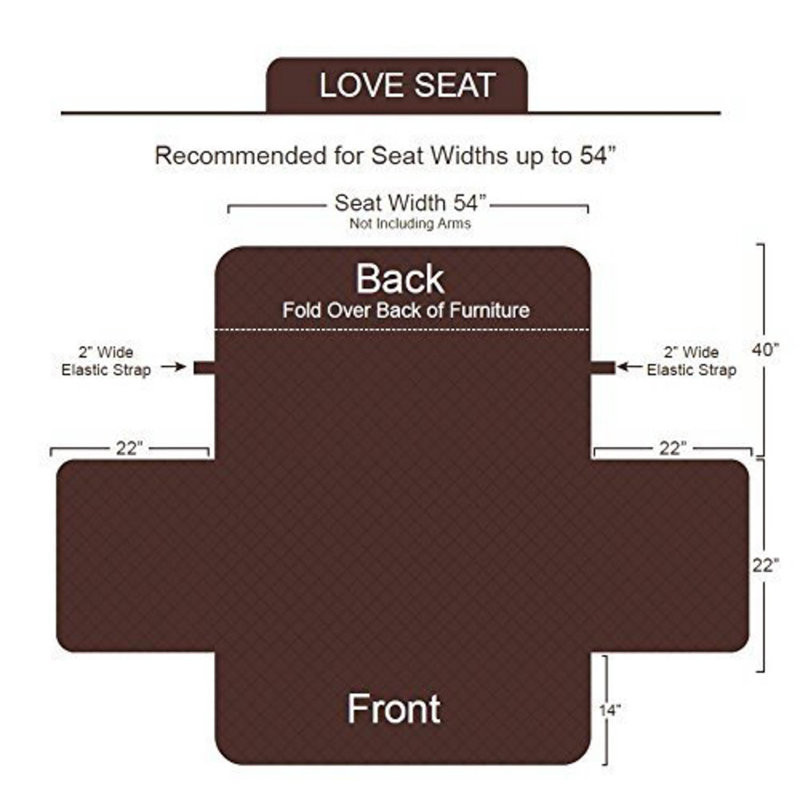 Housse pour canapé à coussins carrés/rectangulaires réversible, Chocolat, L 132 po x P 5,9 po
