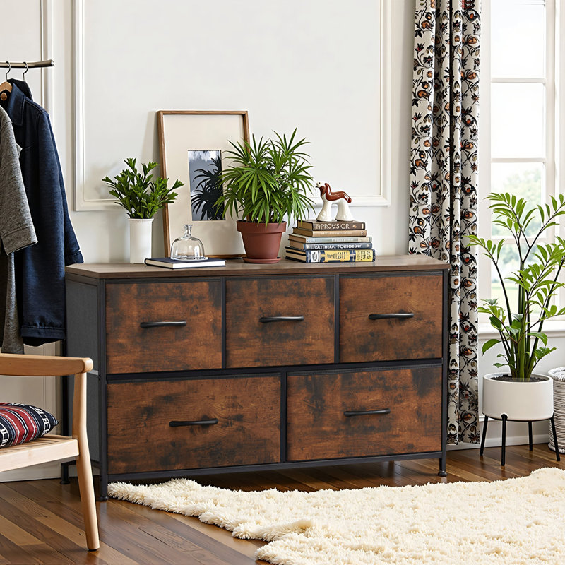 Atre Dresser For Bedroom With 5 Drawers, 39.4"W 5 Drawer Small Dresser Fabric Storage Drawer Unit, Brown