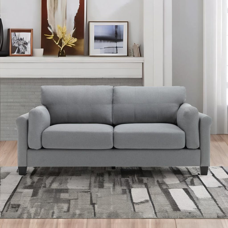 Tufted 3 Seat Sofa, Grey Fabric