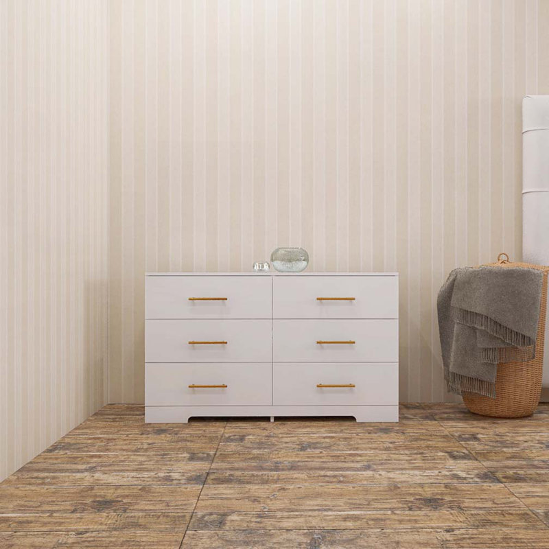 Commode de chambre à coucher avec 6 tiroirs de rangement, Blanc