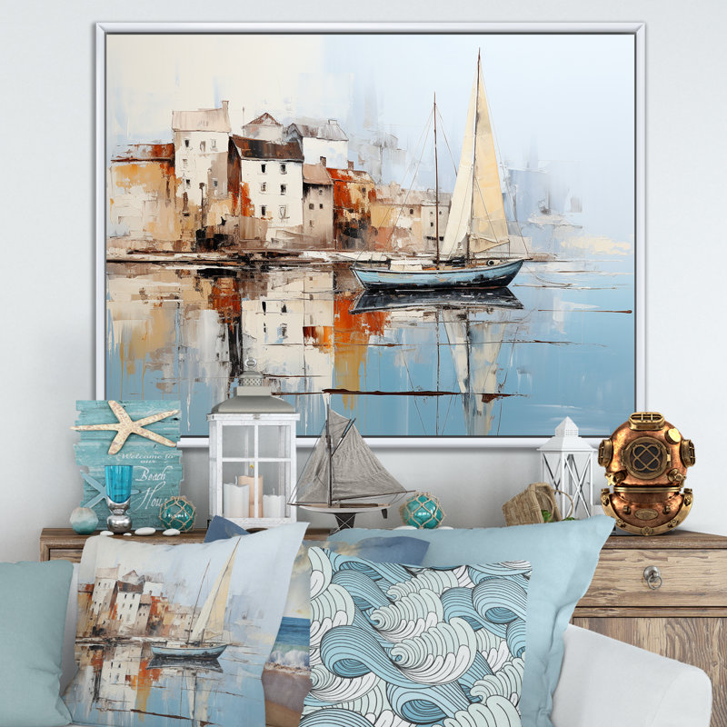 Minimalisme Port Perspectives - bateau, impressions d'art mural, Cadre flottant blanc, 12" H x 20" W