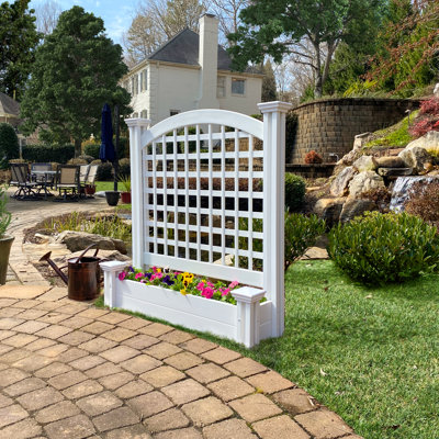 H 3,8 pi x l 3,5 pi x L 1,25 pi (1 paravent avec jardinière) Paravent autoportant avec boîte à fleurs Belmont, pot à fleurs d'intimité en vinyle blanc pour patio, écran d'intimité d'extérieur mural EC18032