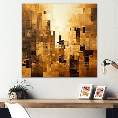 Modern Cityscape Skycraper Bronze Blocks I Framed On Canvas Print