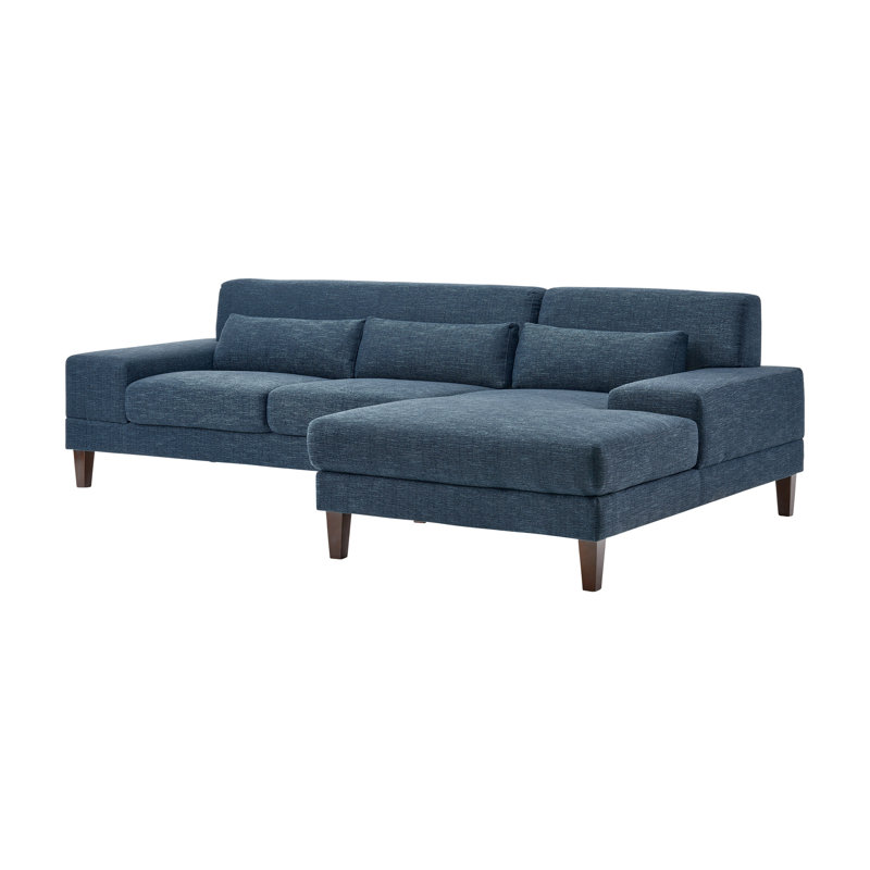 Ava Upholstered L-Shaped Sectional, Right Hand Facing, Blue Polyester Blend
