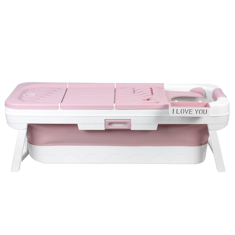 Portable Bathtub For Adult- Extra Large 59" Foldable Collapsible Tub. Ergonomically Designed For The Ultimate Relaxing Soaking Bath, Ice Bath. (Pink)