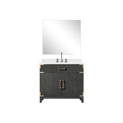 Laurel 36" W x 22" D Single Vanity, Carrara Marble Top, 34" Mirror & Chrome Faucet Set