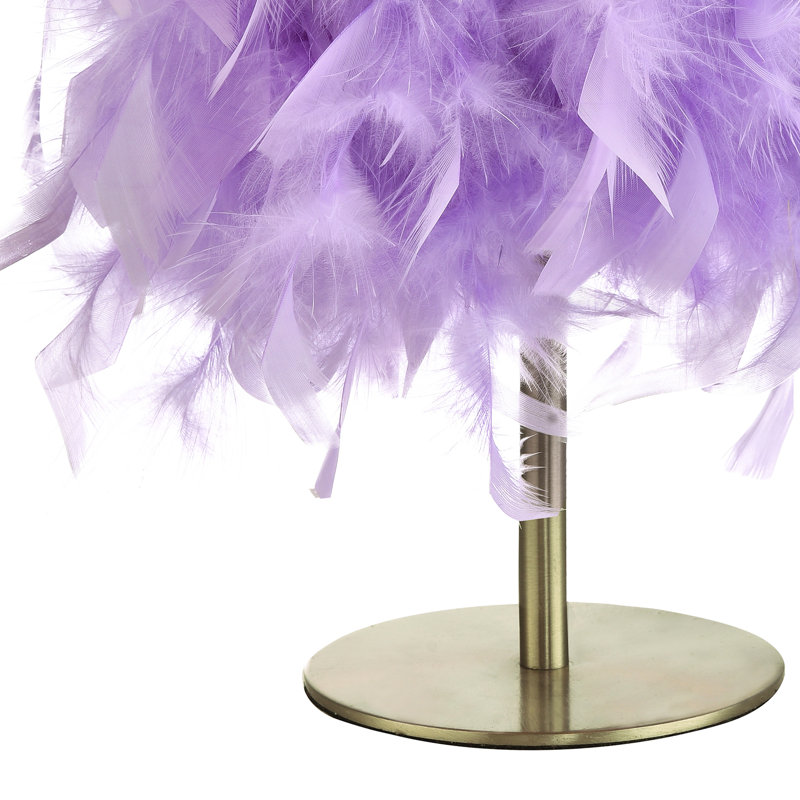 Wimmer Modern and Chic Real Feather Table Lamp with Base and Switch, Lilac