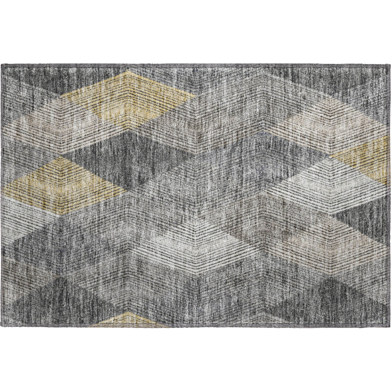 Premium Machine Washable Prisco Pewter Rug, Rectangle 1'8" x 2'6"