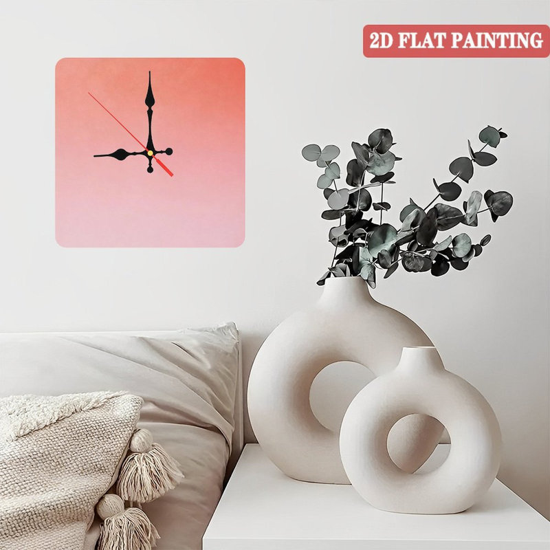Horloge murale carrée en bois 10 po avec mouvement à quartz silencieux, Rose corail