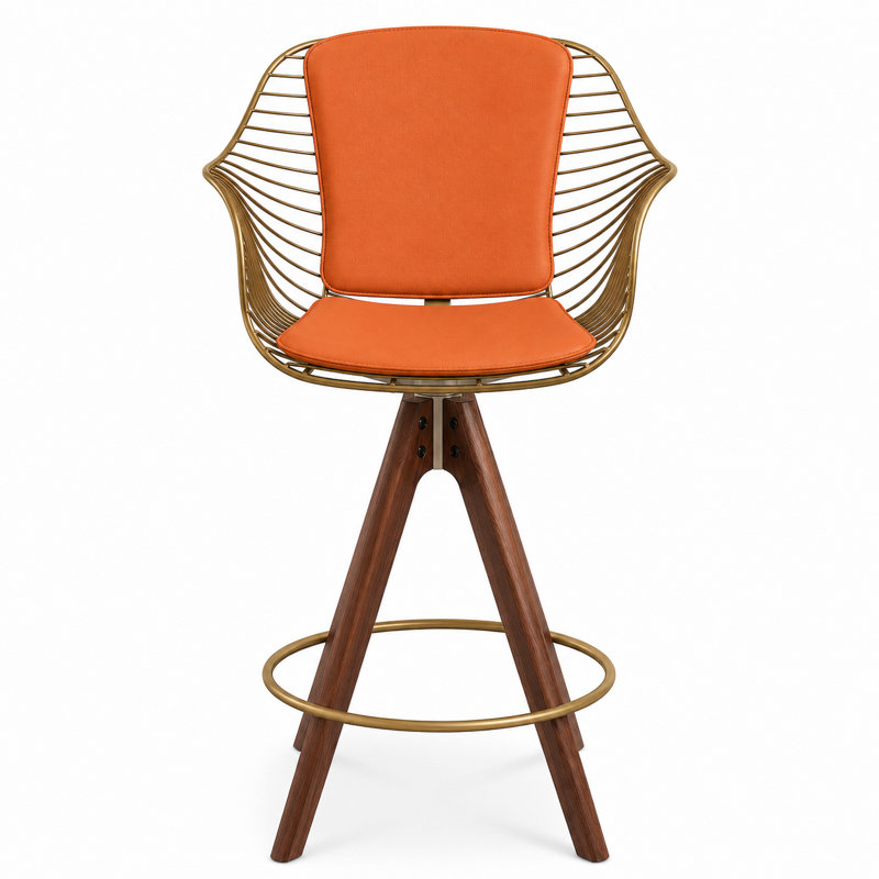 Tabouret Zebra Pyramid, Tabouret de comptoir (siège d'une hauteur de 26 p, Noyer américain, Orange PPM-FR / laiton