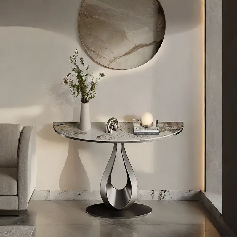 Console de luxe en acier inoxydable, 33.5" H x 39.4" W x 13.8" D, Gris