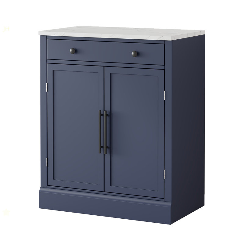 Modern Freestanding Kitchen Pantry,Buffet Food Storage, Coffee Bar Cabinet With Drawer, 2 Adjustable Shelves And 2 Door Shelves For Dining, Kitchen, Set Of 2, Blue