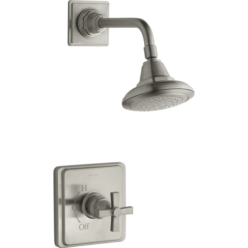 Pinstripe Pure Rite-Temp Shower Valve Trim With Cross Handle And 2.5 Gpm Showerhead, Polished Chrome