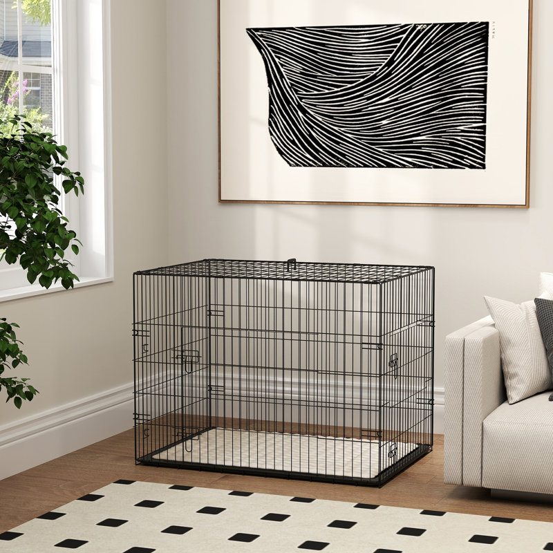 Cage pour chien 35 po, niche pour chien pliante en métal avec 2 portes, plateau, coussin