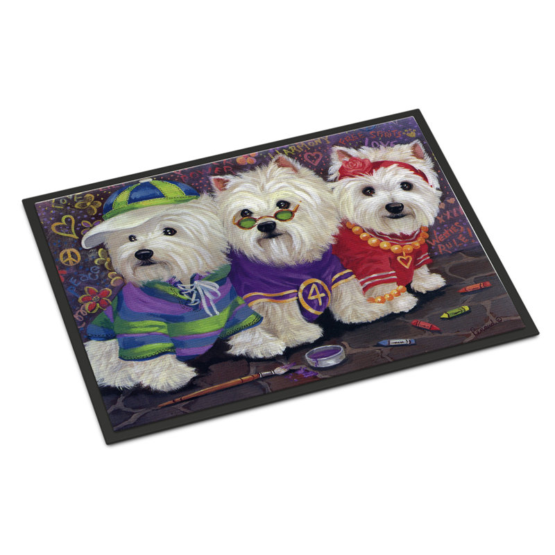Guerrie Non-Slip Outdoor Doormat, Westie Free Spirits