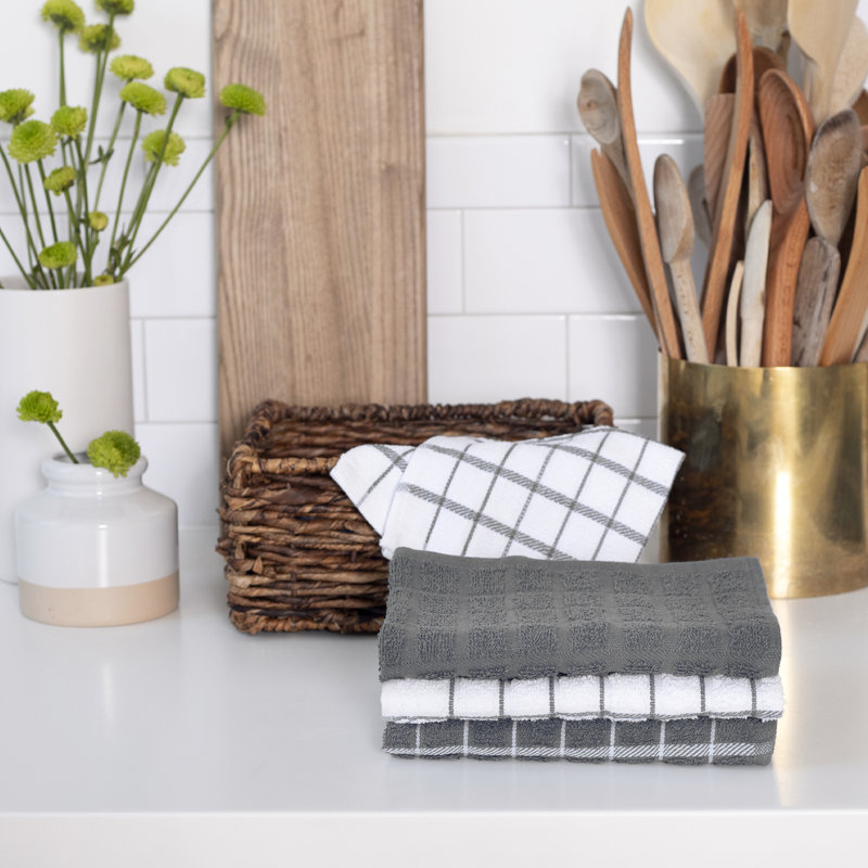 Cotton Plaid Tea Towel Kitchen Towel, Gray